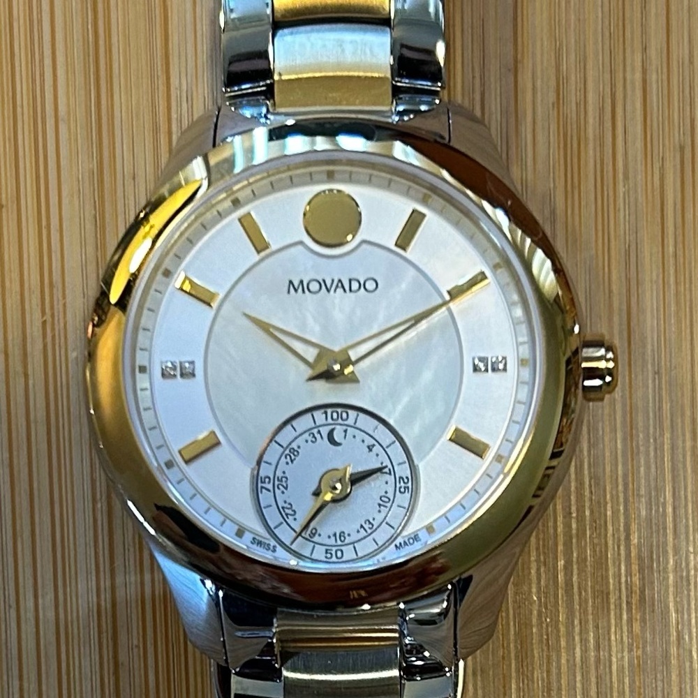Movado Ballina Watch With 39mm White Pearl Face & 2 Tone Bracelet